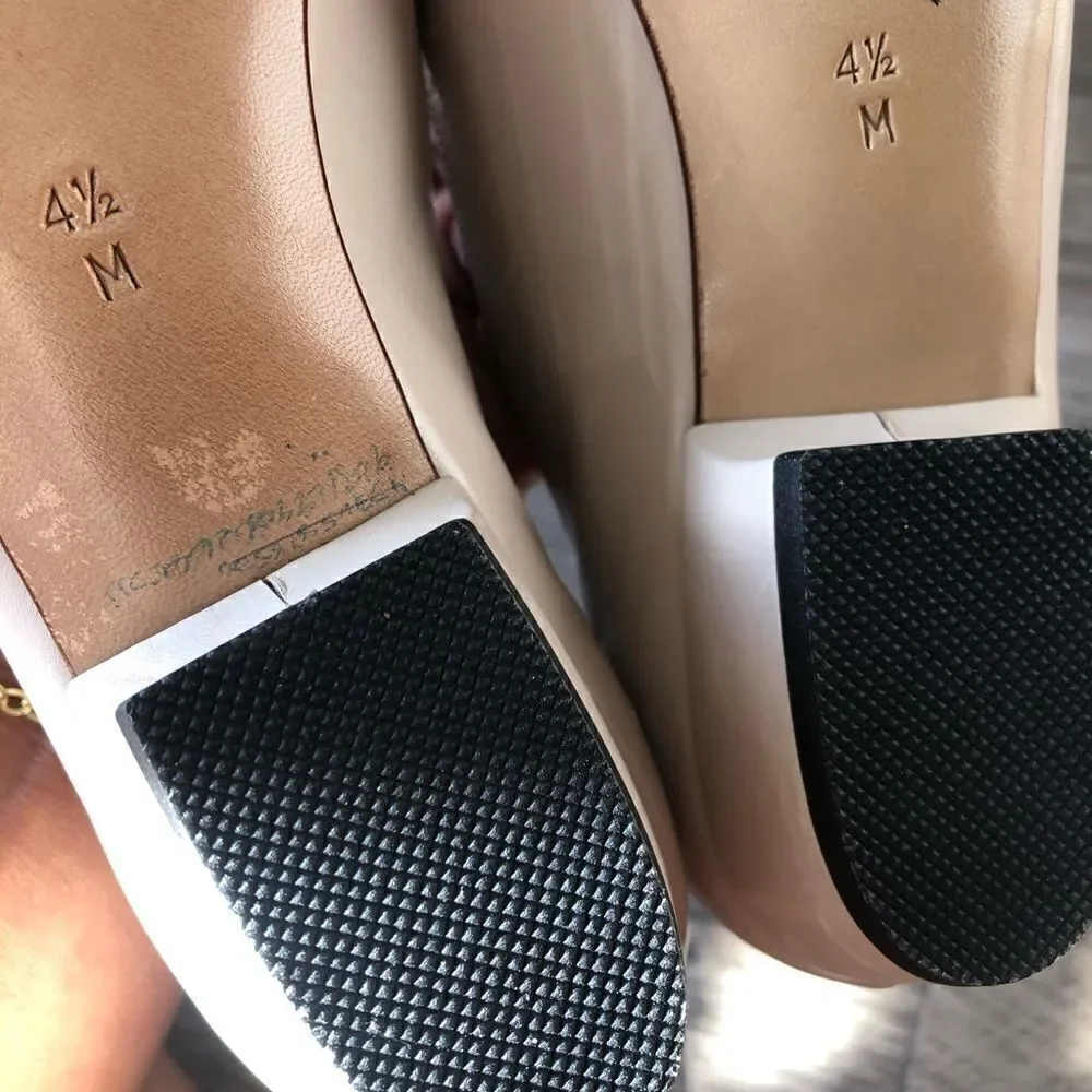 BALLY Vintage Bone Colored Leather Bow Flats